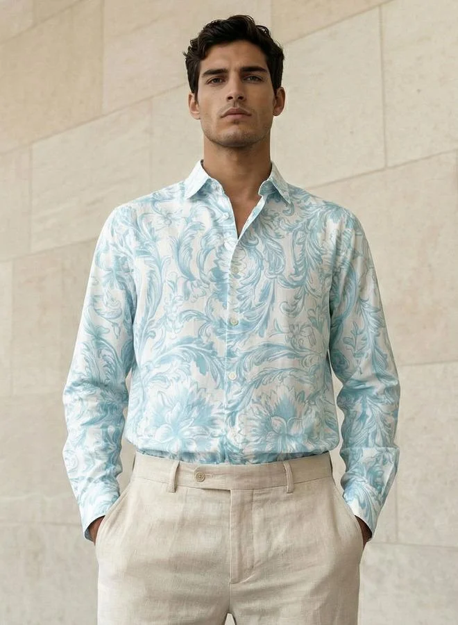 ايكونيك Iconic Men Regular Fit Collared Printed Long Sleeve Shirt