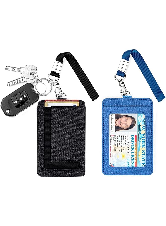 erorex Id Badge Holder With Wristlet Keychain 2Pcs Slim Minimalist Lanyard Card Case Holder Id Case With Detachable Keychain Wristlet Hand Held Student Card Id Offices Id School Id Driver'S License  - Image 1