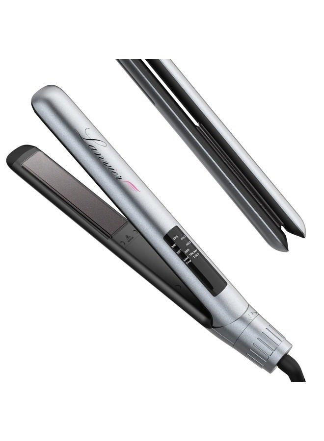 LANVIER Hair Straightener Flat Iron, 2 in 1 Hair Straightener and Curler, Nano Silver Tourmaline Titanium Ceramic Flat Iron, 15s Fast Heating, Rotating Temp Dial, Smart LED, Dual Voltage Hair Styler - Image 1