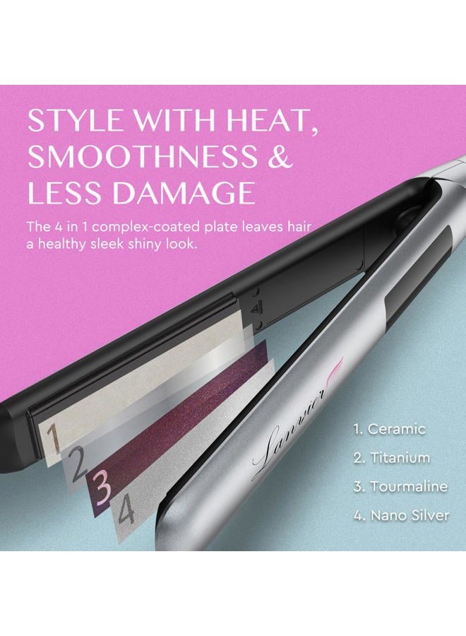 LANVIER Hair Straightener Flat Iron, 2 in 1 Hair Straightener and Curler, Nano Silver Tourmaline Titanium Ceramic Flat Iron, 15s Fast Heating, Rotating Temp Dial, Smart LED, Dual Voltage Hair Styler - Image 2