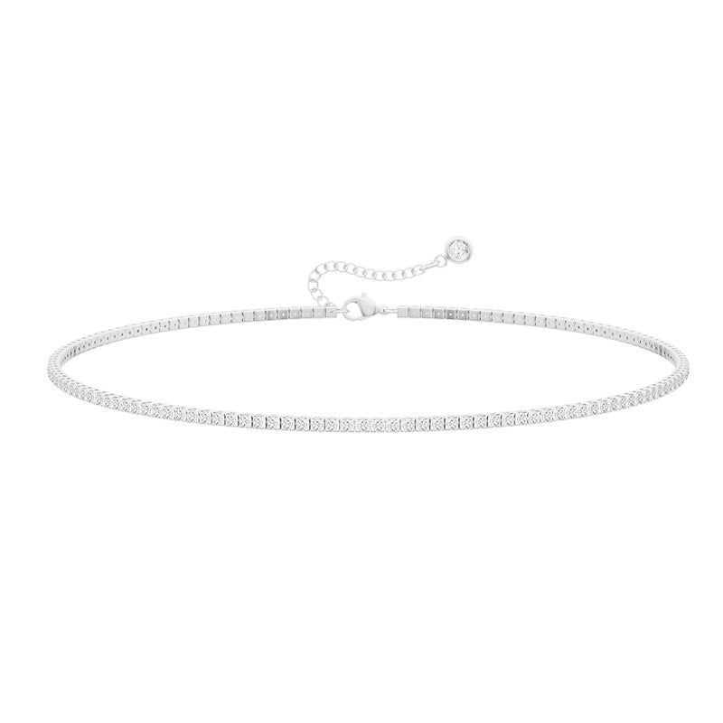 Robaice Tennis Necklace for Women, Silver Plated Rhinestone Choker Necklace for Women, Dainty Cubic Zirconia Cut Faux Diamond Chain 2mm - Image 1