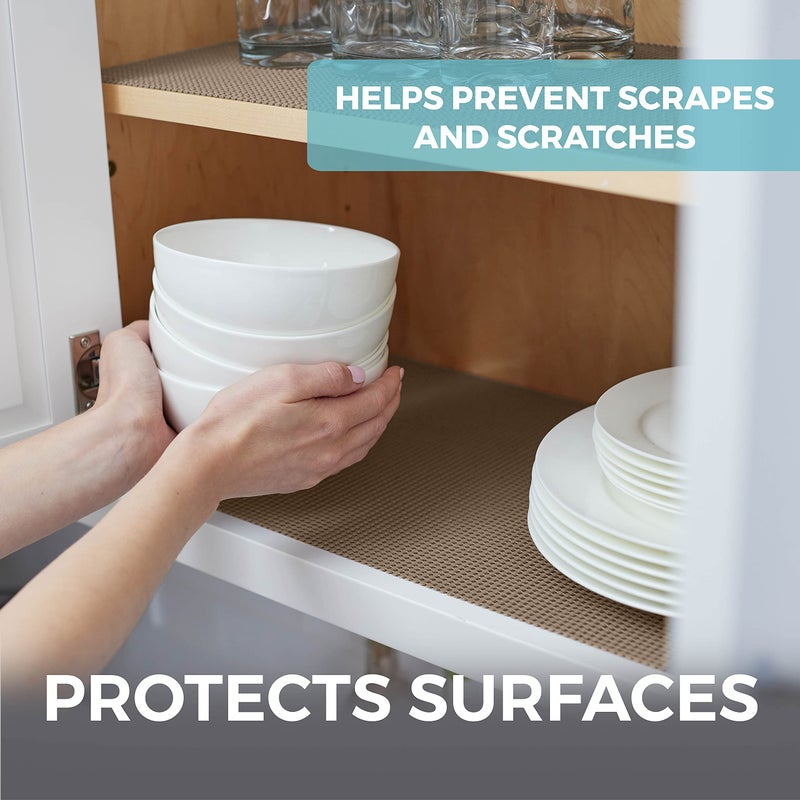 HOME GENIE Shelf Drawer and Cabinet Liner, Durable with Strong Grip, 17.5 in x 10 FT, Non Adhesive Liners Protect Kitchen Cabinets and Cupboard, Bathroom Drawers and Shelves, Desks, Light Taupe - Image 4