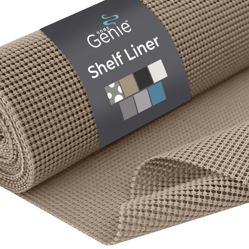 HOME GENIE Shelf Drawer and Cabinet Liner, Durable with Strong Grip, 17.5 in x 10 FT, Non Adhesive Liners Protect Kitchen Cabinets and Cupboard, Bathroom Drawers and Shelves, Desks, Light Taupe - Image 1