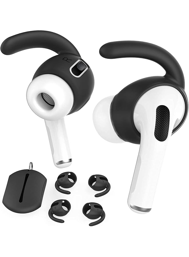 Delfino 3 Pairs Ear Hooks Covers For Airpods Pro Added Storage Pouch Anti Slip Ear Tips Compatible With Airpods Pro Black  - Image 1