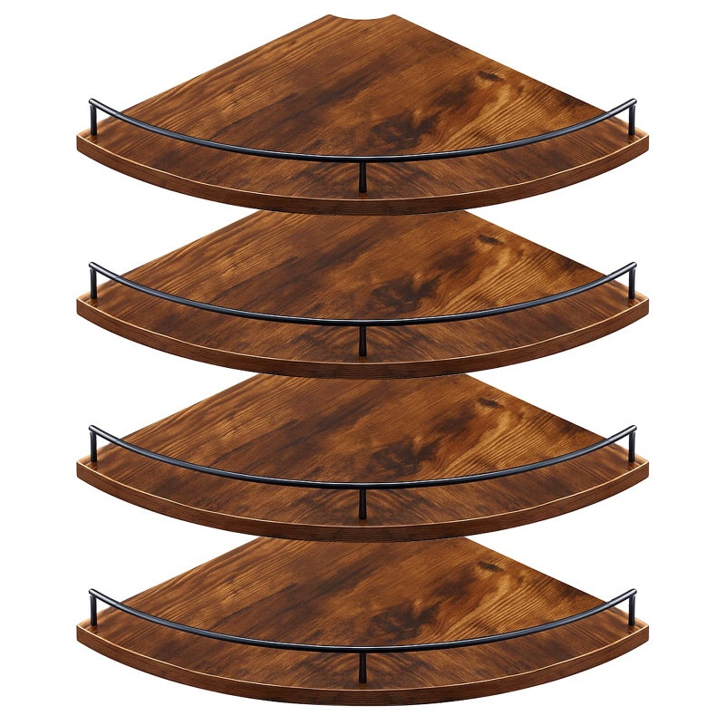 BrightRow Corner Shelves Wall Mount Set of 4 Rustic Wood Corner Floating Shelves Wall Mount Hanging Storage Shelf with Wire Hole for Home Bathroom Living Room Kitchen - Image 1