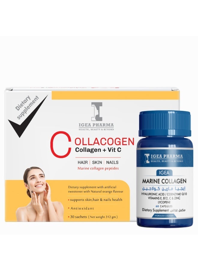 إيجيا فارما كولاجين بحري ٦٠ كبسولة وكولاكوجين برتقالي ٣٠ كيسًا - Image 1