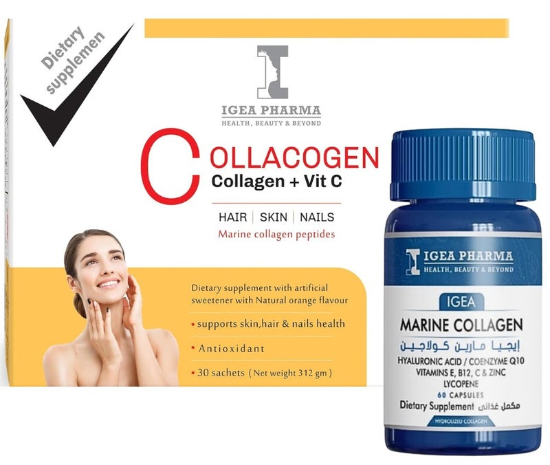 IGEA PHARMA Marine Collagen 60 Capsules & Collacogen Orange 30 Sachets - Image 1