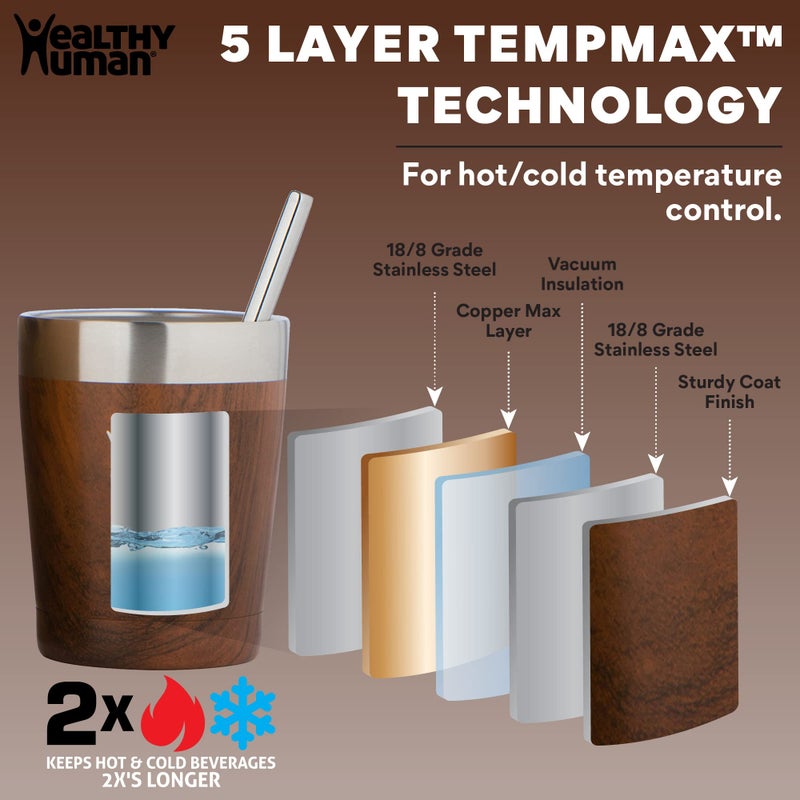 Healthy Human Stainless Steel Tumbler with Straw | Splash Proof Insulated Travel Cruiser Cup | Eco-Friendly Coffee Tumblers with Straws Cleaner & Splash Proof Lid (12oz  Harvest Maple) - Image 1