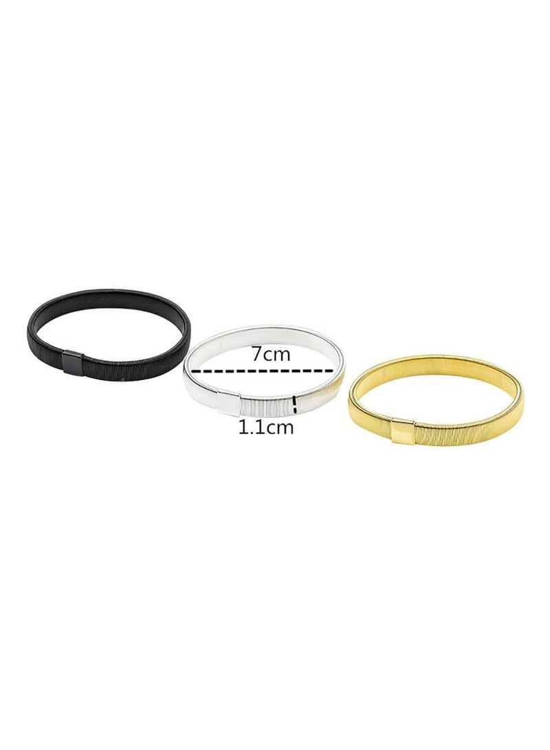 Oasisgalore 3 Pack Metal Anti-Slip Elastic Shirt Sleeve Holders - Adjustable Long Sleeve Armbands in Black, Silver, Gold for Men,Women. - Image 2