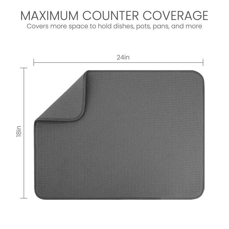 Bellemain XXL Dish Mat 24" x 17" ( LARGEST MAT ) Microfiber Dish Drying Mat , Super absorbent ( Gray ) - Image 2