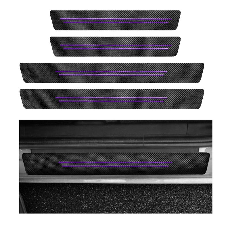SHMZK 4 PCS Car Door Sill Protector Waterproof Carbon Fiber Style Car Door Entry Guard Sill Protector AntiScratch Door Threshold Strips Stickers for Most Vehicles Car Accessories Purple4pcs - Image 3