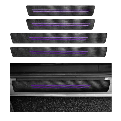 SHMZK 4 PCS Car Door Sill Protector Waterproof Carbon Fiber Style Car Door Entry Guard Sill Protector AntiScratch Door Threshold Strips Stickers for Most Vehicles Car Accessories Purple4pcs - Image 1