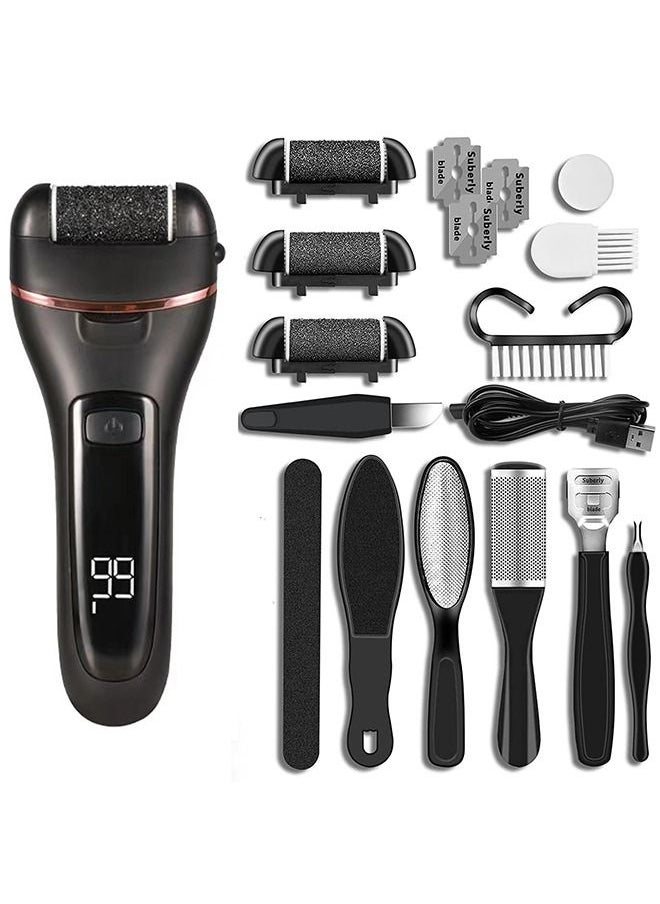 Generic Callus Remover for Feet, 10-in-1 Professional Pedicure Tools Foot Care Kit, Foot Scrubber Electric Feet File Pedi for Hard Cracked Dry Dead Skin, 3 Rollers, 2 Speed, Battery Display (Black)  - Image 1