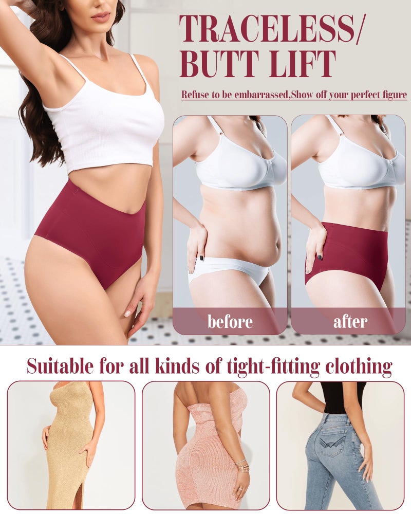 LEVAO High-Waist Thong Shapewear for Women â€“ Tummy Control Seamless Brazilian Panties, No Show, Postpartum Underwear, 4-Pack - Image 4