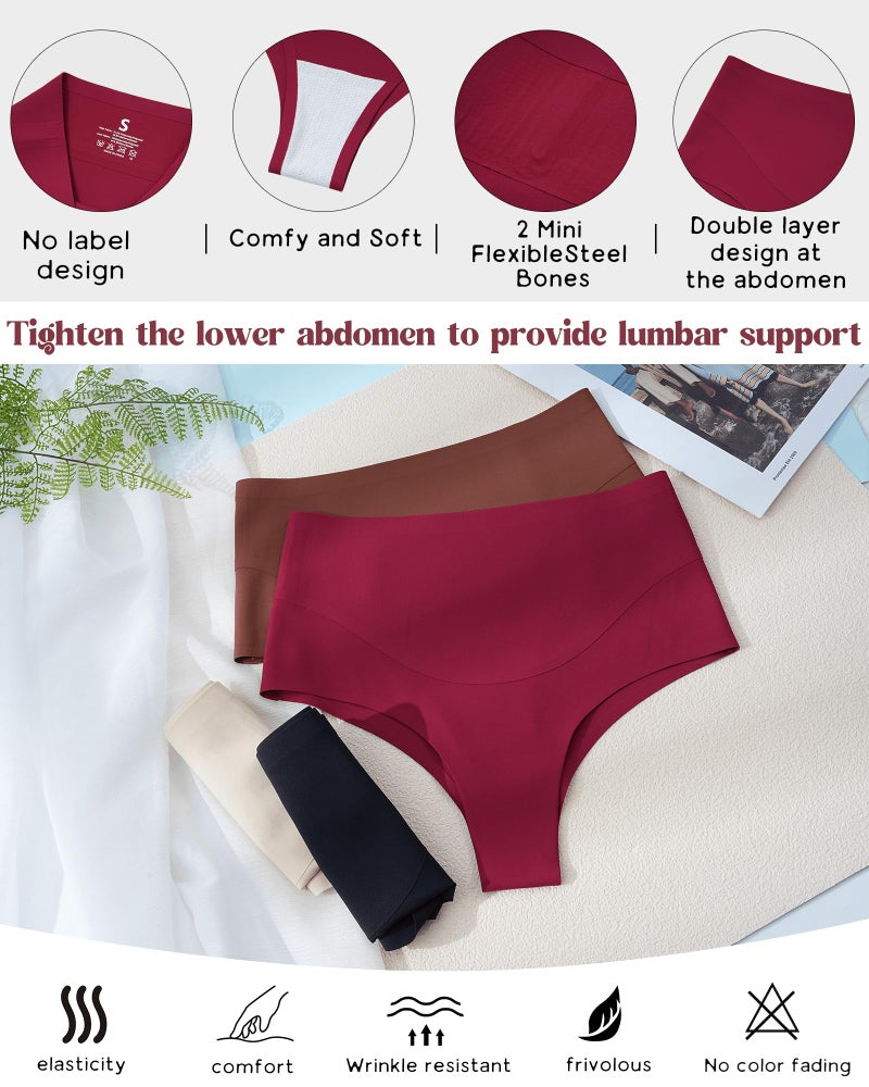LEVAO High-Waist Thong Shapewear for Women â€“ Tummy Control Seamless Brazilian Panties, No Show, Postpartum Underwear, 4-Pack - Image 5