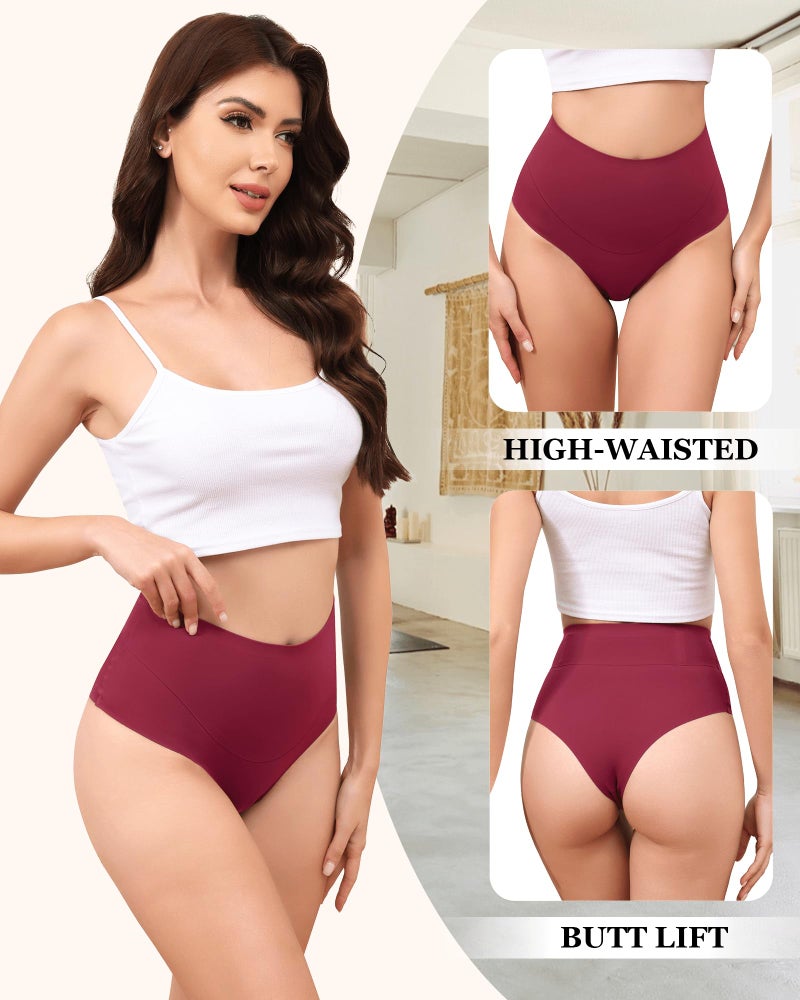 LEVAO High-Waist Thong Shapewear for Women â€“ Tummy Control Seamless Brazilian Panties, No Show, Postpartum Underwear, 4-Pack - Image 2