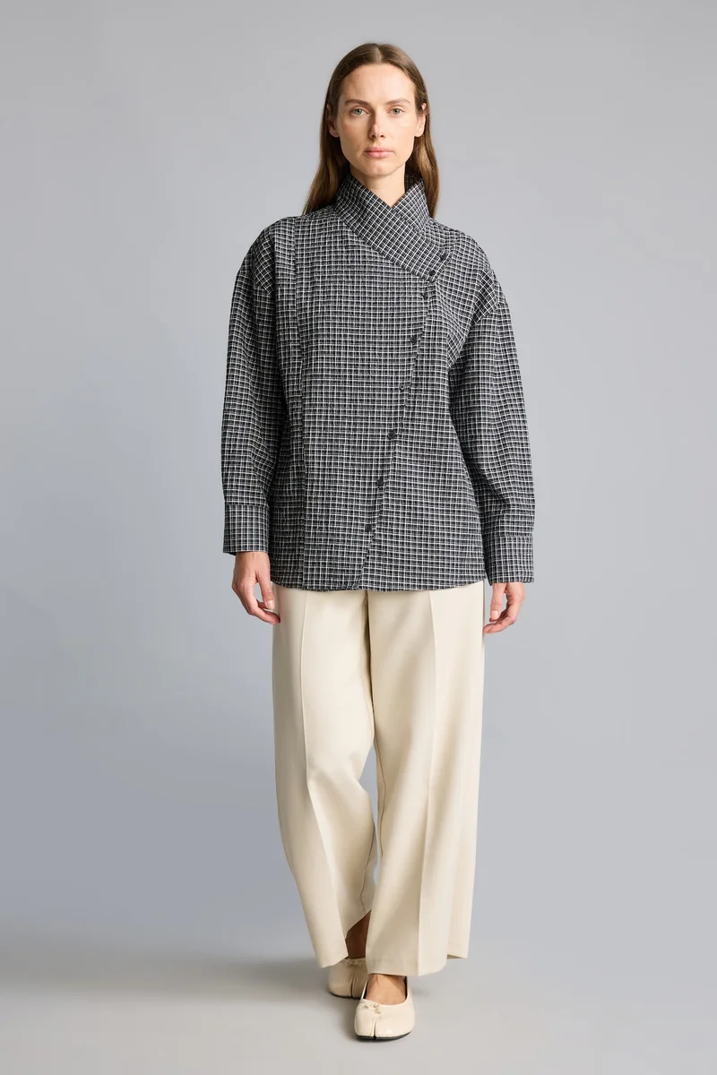 ديفاكتو Regular Fit Crinkle Fabric Long Sleeve Tunic