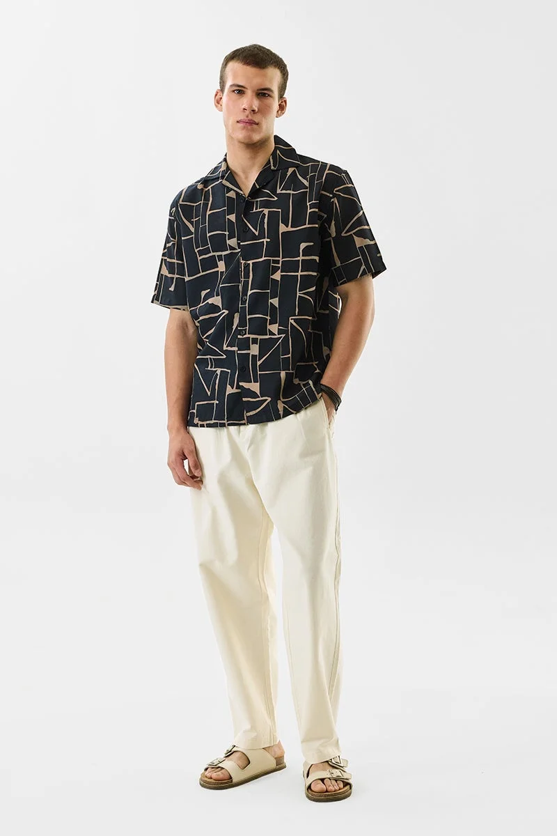 SNITCH Black Geometric Half Sleeve Boxy Shirt