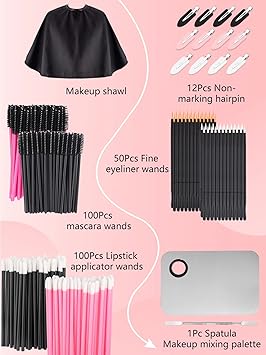 LIONVISON Disposable Makeup Applicators Makeup Mixing Palette with Spatula and 262 PCS Disposable Makeup Brush Tools Mascara Wands Lip Brushes Eyeliner Brushes Makeup Hair Clips with Organizer Box - Image 2