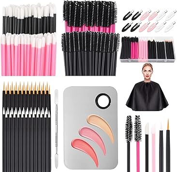LIONVISON Disposable Makeup Applicators Makeup Mixing Palette with Spatula and 262 PCS Disposable Makeup Brush Tools Mascara Wands Lip Brushes Eyeliner Brushes Makeup Hair Clips with Organizer Box - Image 1