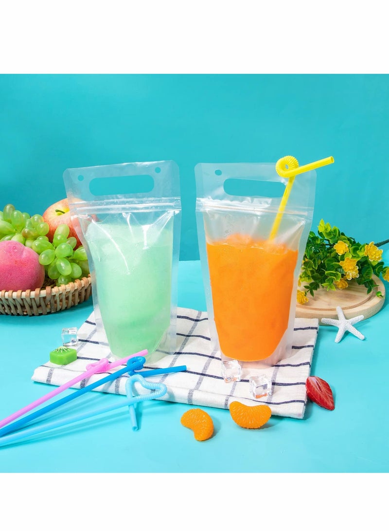 SYOSI Drink Pouches for Adults, Reusable Juice Pouches for Drinks with Straws Silicone Funnel, 50 Pcs Hand-held Drink Bags Plastic Smoothie Pouches for Cold Hot Drinks  - Image 2