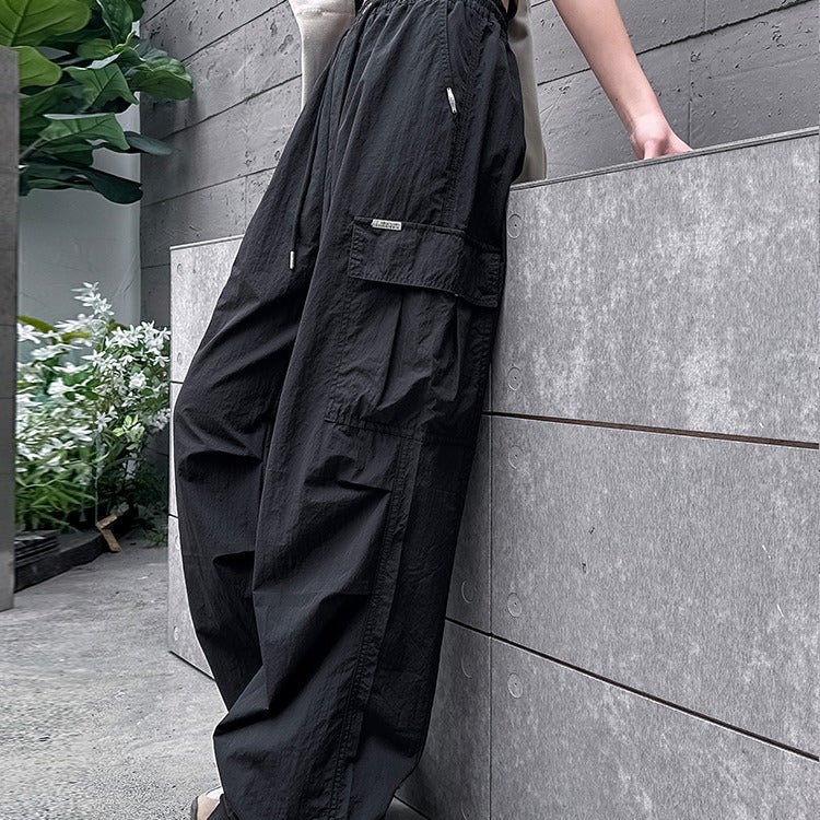 Junior High School Students And Older Children Pink Quick-Drying Cargo Pants Girls Summer Thin Wide-Leg Pants High School Students Casual Long Pants - Image 1