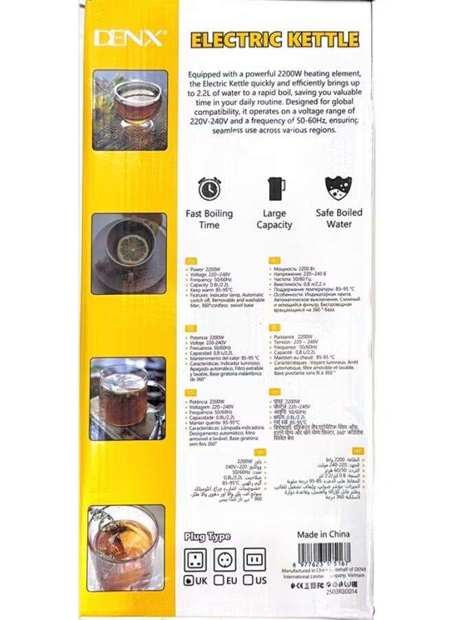 Denx Double Pot Electric Kettle, 2200W, with Removable Tea Filter, 2.2L Kettle Capacity, 0.8L Teapot, High-Speed ​​Tea Maker, Multifunctional Hot Water Dispenser, Turbo Kettle, DX3802 - Image 3