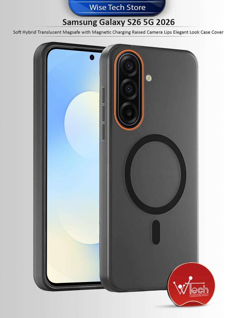 دبليو تيك غطاء هاتف سامسونج جالاكسي S26 5G 2026 هجين شبه شفاف مع ماجسيف للشحن المغناطيسي وارتفاع حول الكاميرا لمظهر أنيق (MCMPMN) - أسود - Image 1