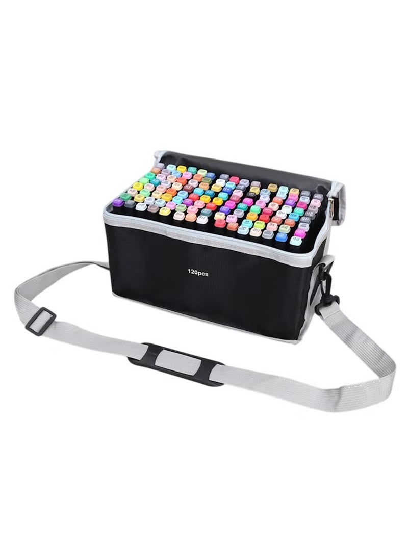 Huitich 120pcs Dual Tip Markers Set – Stylish Black Body & Cloth Bag - Image 1