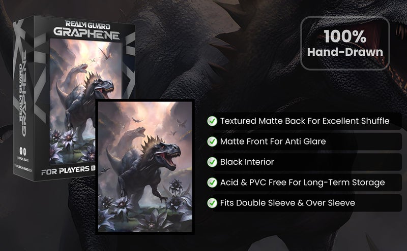 Realm Guard Graphene -100ct Textured Matte TCG/MTG Card Art Sleeves (Black Lotus Dinosaur) - Image 5