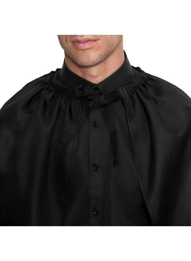 long unhooded black cape with drawstrings, amagician's cloak(Length: 130CM) - Image 3