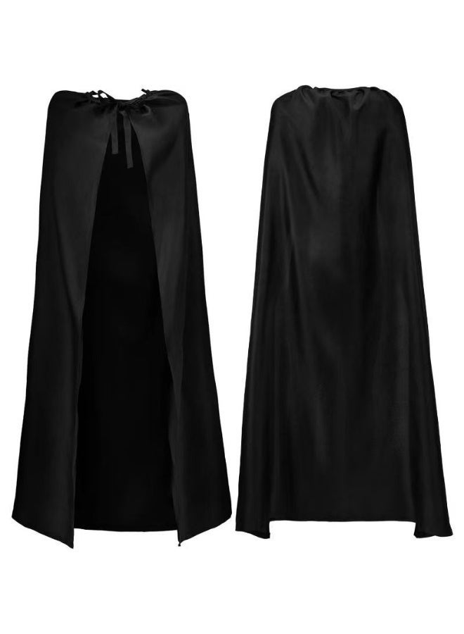 long unhooded black cape with drawstrings, amagician's cloak(Length: 130CM) - Image 1