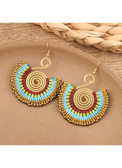 NIBEMINENT New Retro Ethnic Bohemian Beach Fan Elegant Earrings Fashion Handmade Woven All-match Tassel Ears 