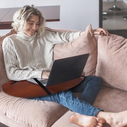 GlikCeil 29.5" Wood Curved Lap Desk Table Tray with Handles Wooden Foldable Desk Curved Bed Lap Board Keyboard Tray for Laptop Computer Mouse(Reddish Brown) - Image 4