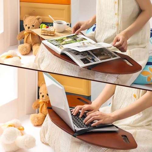 GlikCeil 29.5" Wood Curved Lap Desk Table Tray with Handles Wooden Foldable Desk Curved Bed Lap Board Keyboard Tray for Laptop Computer Mouse(Reddish Brown) - Image 5