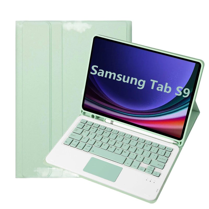 حافظة سامسونج تاب باللون أبيض مع غطاء حماية ووظيفة حامل وحمل يومي للتابلت بوظيفة حامل Samsung Tab Keyboard بلوحة مفاتيح متوافقة مع عدة موديلات سامسونج جالكسي تاب للتنقل اليومي - Image 2