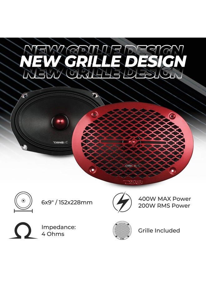 DS18 PRO-X694 BM Loudspeaker - 6x9, Midrange, Red Aluminum Bullet, 400W Max, 200W RMS, 4 Ohms - Premium Quality Audio Door Speakers for Car,Truck and Motorcycle Stereo Sound System (1 Speaker) - Image 2