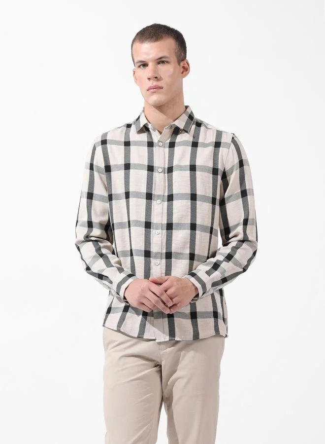 The Indian Garage Co Men Regular Fit Checked Cutaway Collar Full Sleeves Shirt