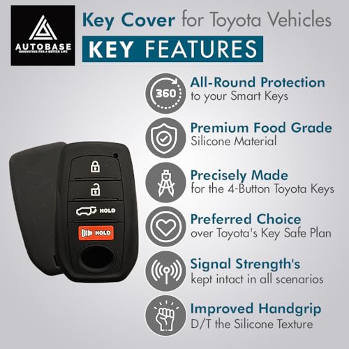 Autobase Key fob Cover for Toyota 2025 Camry 2019-2025 Land Cruiser 2021-2025 Venza Hilux Fortuner 2023-2025 Highlander Tundra Corolla bZ4X Prius 4 Buttons (Black) - Image 3