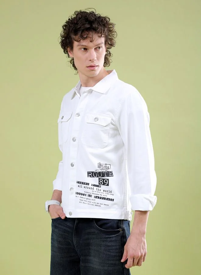 The Indian Garage Co Men Slim Fit Placement Print Trucker Jacket