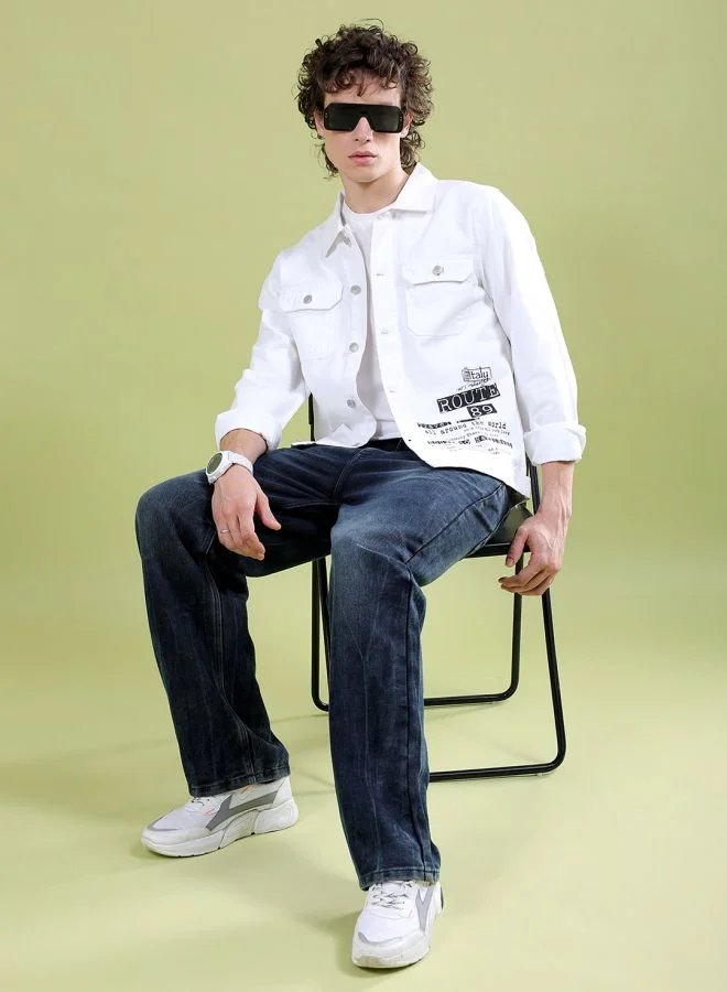 The Indian Garage Co Men Slim Fit Placement Print Trucker Jacket
