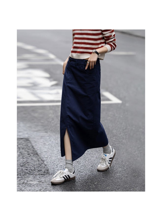 dme Demna【Pure Cotton Comfort Zone】Spring Korean High Street Asymmetric Front Button Straight Tube Denim Midi Skirt - Image 1