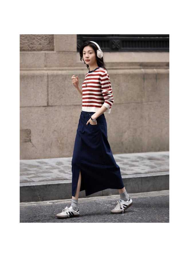 dme Demna【Pure Cotton Comfort Zone】Spring Korean High Street Asymmetric Front Button Straight Tube Denim Midi Skirt - Image 5
