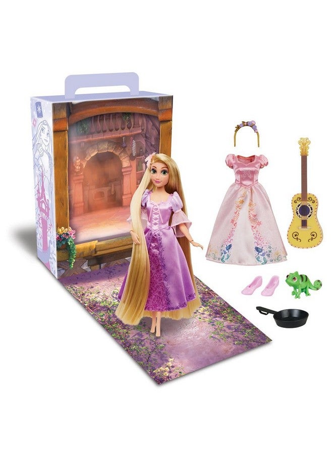 Disney store دميّة الأميرة الرسمية من متجر ديزني (رابونزل من فيلم تانجلد) 11 بوصة، تشمل كتاب تلوين وفستان إضافي، دميّة الأميرة بزي كلاسيكي، ألعاب أميرات للبنات - Image 1