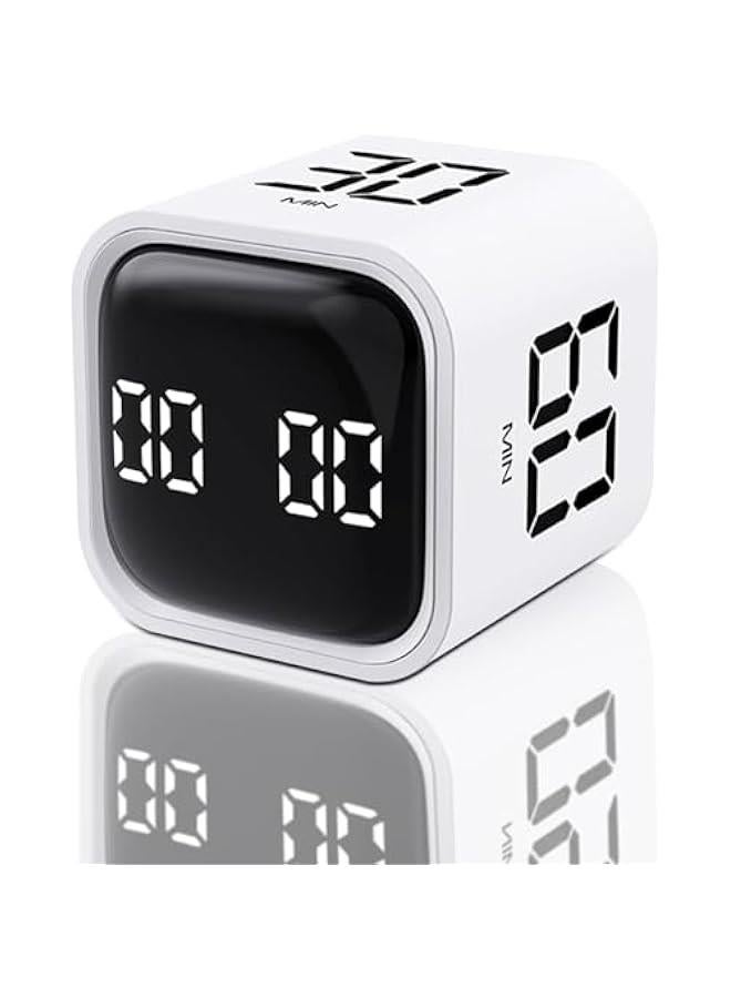 MIXDE Cube Timer,Rotation Timer,5/10/30/60 Minutes and Custom Countdown with LED Display,Productivity Timer,Pause and Resume,Silent,Vibrate and Adjustable Sound Alarm for Work,Study,Kitchen (White) - Image 1