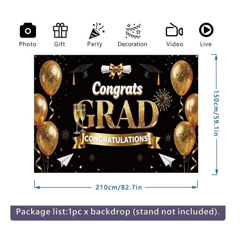 Black Gold Graduation Party Banner 150x100cm Durable Flat Backdrop - Image 4