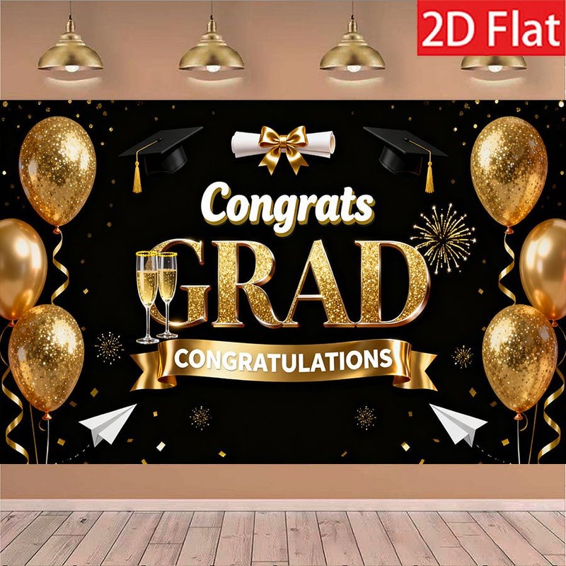 Black Gold Graduation Party Banner 150x100cm Durable Flat Backdrop - Image 5