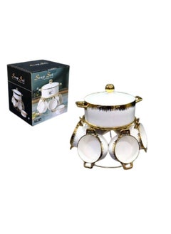 ARTLOOK Ceramic soup set, 7 pieces, with a golden stand 