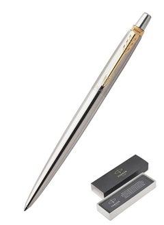 PARKER 1-Piece Jotter Ballpoint Pen Blue Ink Medium Tip Chrome Barrel With Golden Clip  - Image 1