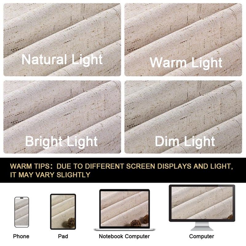 PrinceDeco Primitive Textured Linen 100% Blackout Curtains for Bedroom/Living Room Energy Saving Window Treatment Curtain Drapes, Burlap Fabric with White Thermal Insulated Liner (42 x 84in, Natural) - Image 5